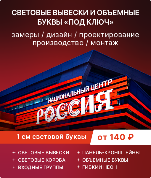 Вывески и световые объёмные буквы — каталог продукции